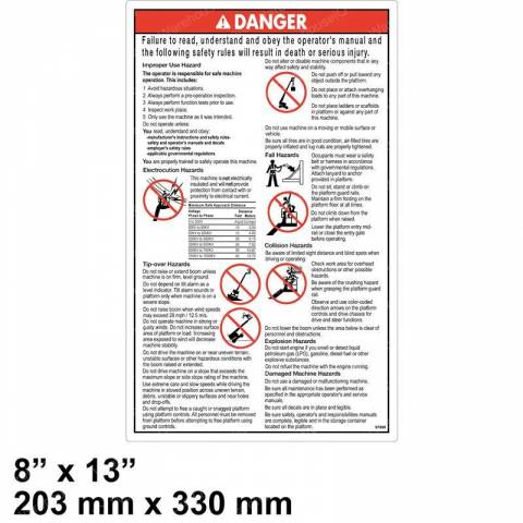 GENIE 97890GT AND 97890 DECAL - DANGER GEN SAFETY RULES
