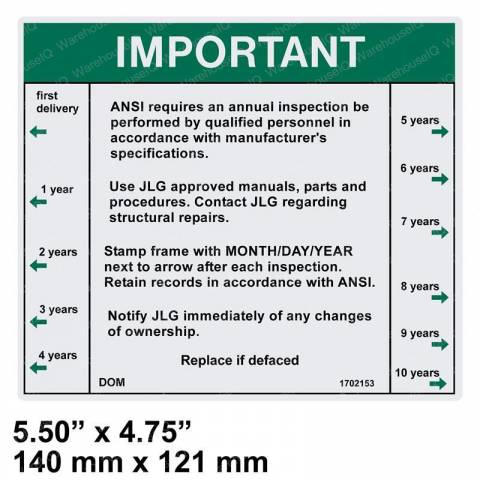 JLG 1702153 DECAL - INSPECTION
