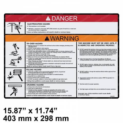JLG 1703797 DECAL - WARNING/DANGER PLAT