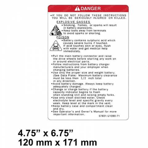 TOYOTA 57831-U1090-71 DECAL - INDICATOR BATTERY