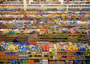 Typical view of a grocery store shelf layout