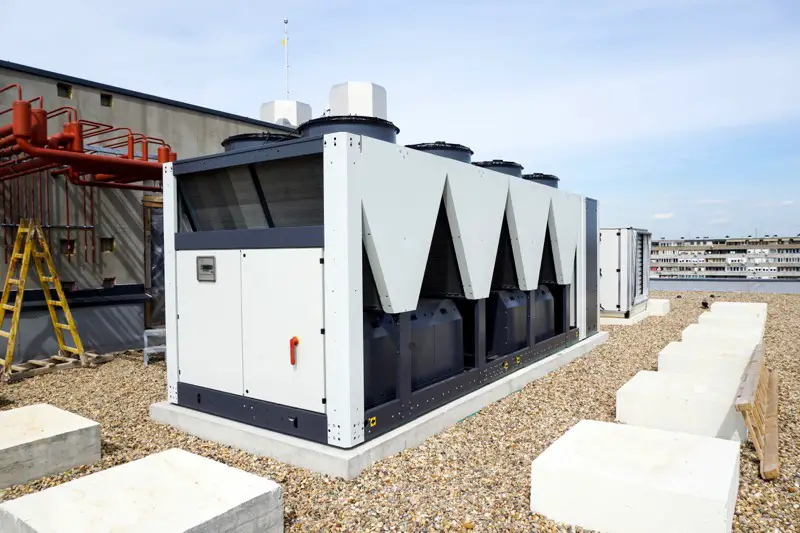 industrial chiller on a warehouse roof